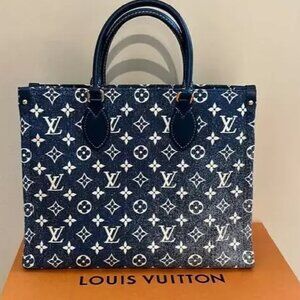 New Louis Vuitton ONTHEGO MM Tote Shoulder Bag (BRAND NEW) M59608 Denim Blue